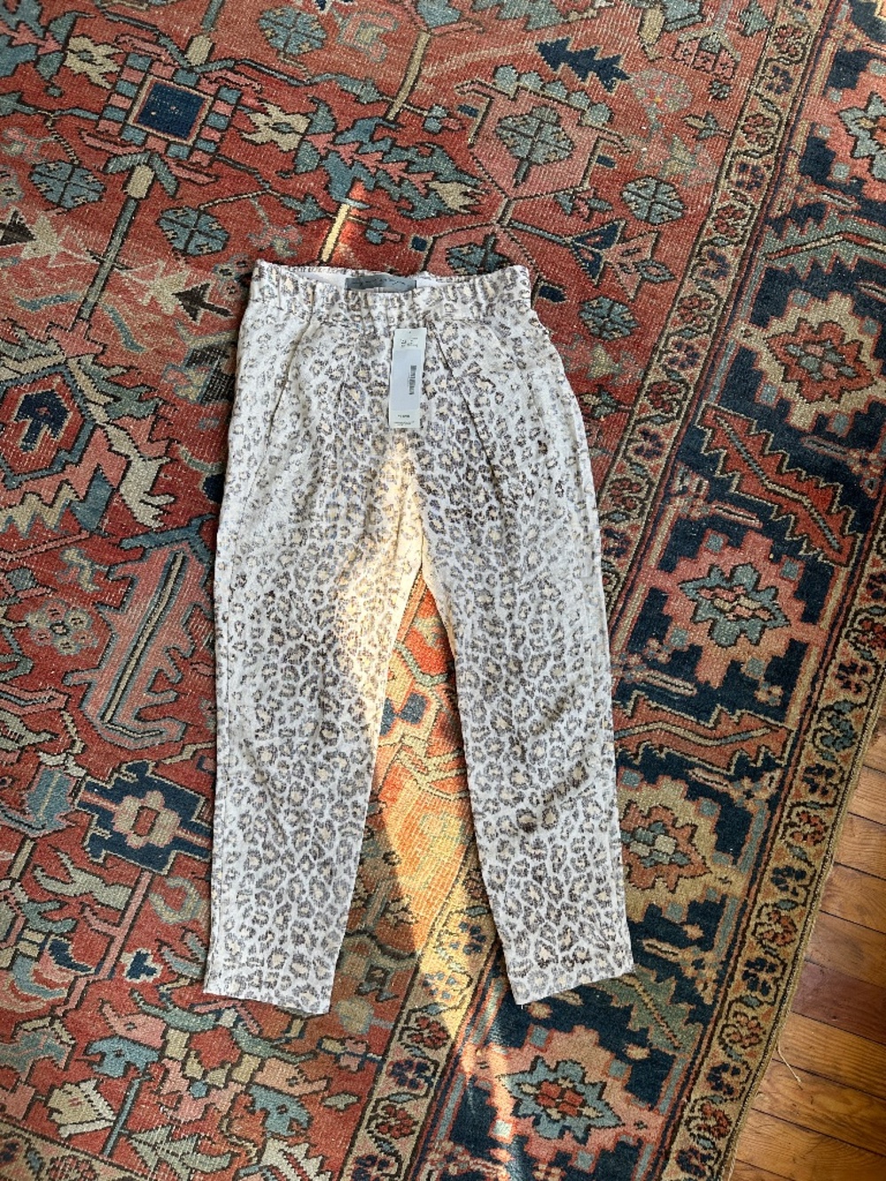 aquel Allegra Fez Leopard Silk Linen Pull-On Pants | Size 0 | Made in USA